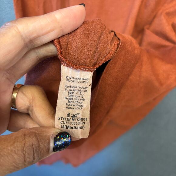 My Beloved Rust Cold Shoulder Dress M Suede Look Long Sleeve Boho Tunic - Picture 3 of 3